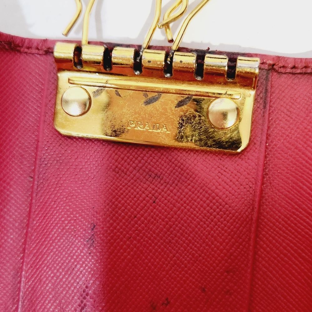 PRADA authentic Saffiano leather red / pink key card case with box - Picture 13 of 16
